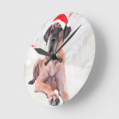 大きなドッグハットはクリスマスを楽しむ ラウンド壁時計 (傾斜)