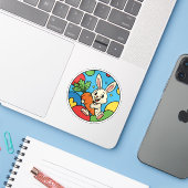 大きなニンジン抱える幸せバニー - カラフルな農場の楽しみ シール (ノートパソコンとiPhone)