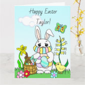 大きなハッピーイースター、カスタムマスクのウサギ カード (黄色い花)