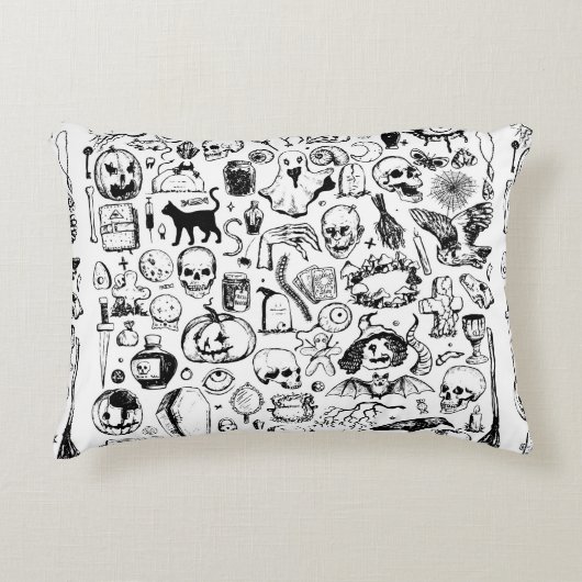 大きなハロウィンドゥードルズコレクション。手描きのビンタ アクセントクッション (正面)