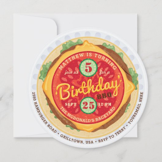 大きなハンバーガーの誕生日招待状 招待状 (正面)