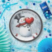 大きなハートで愛を届ける雪だるま ペーパープレート (パーティー)