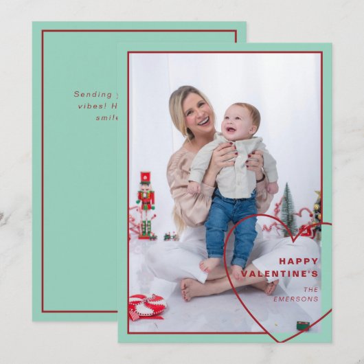 大きなハートとモダンデザインフォトカード シーズンカード (正面/裏面)