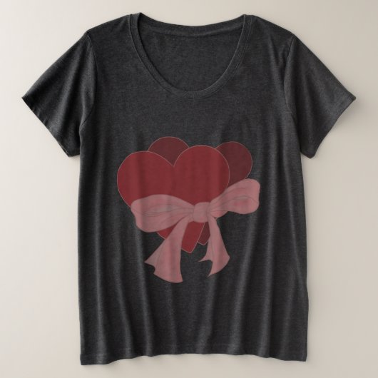 大きなハートと赤い弓，バレンタイン プラスサイズTシャツ (デザイン正面)