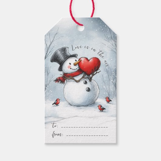 大きなハートのギフトタグで愛を贈る雪だるま ギフトタグ (正面)