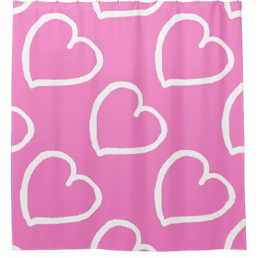 大きなハートはピンクに白い シャワーカーテン (正面)