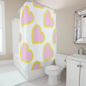 大きなハートは白に黄色のピンク シャワーカーテン (インサイチュ)