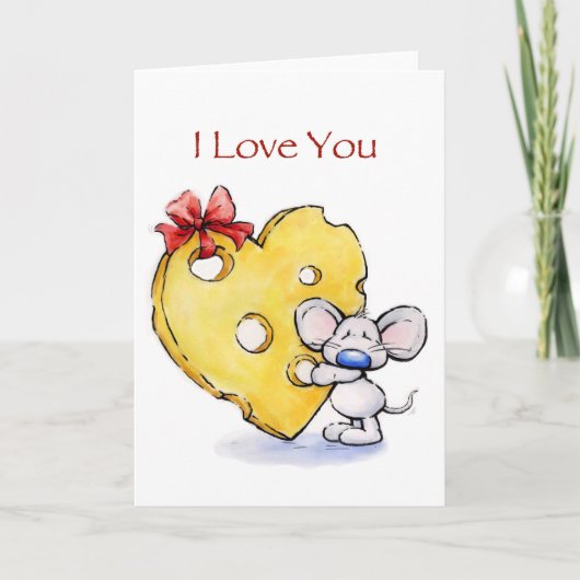 大きなハートチーズのかわいいねずみ カード (正面)