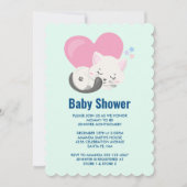 大きなハート・シャワーで寝る、かわいい子ネコ 招待状 (正面)