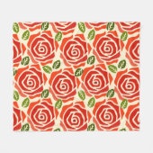 大きなバラのパターン赤緑と白シック フリースブランケット (正面(横))