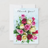 大きなバラの花束が青く飛び散る背景 サンキューカード (正面)