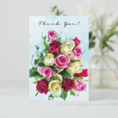 大きなバラの花束が青く飛び散る背景 サンキューカード (スタンド正面)