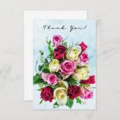 大きなバラの花束が青く飛び散る背景 サンキューカード (正面/裏面)