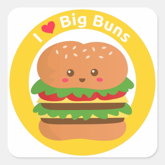 大きなバンズが好き かわいい大きなハンバーガー スクエアシール (正面)