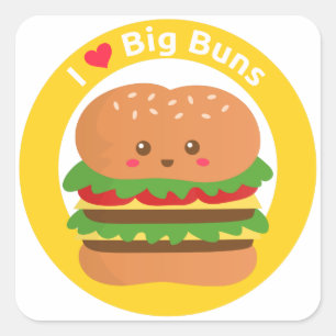 大きなバンズが好き かわいい大きなハンバーガー スクエアシール