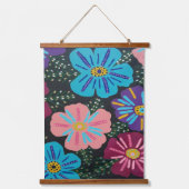 大きなパステルフラワーオンブラック 吊り下げ型タペストリー (正面)