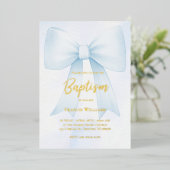大きなパステルブルーボウ | バプテスマ 箔招待状 (立ち正面)