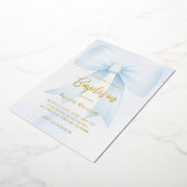 大きなパステルブルーボウ | バプテスマ 箔招待状 (回転した状態)