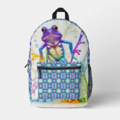 大きなパタ鮮やかーンを持つ魅惑された踊りカエル プリントバックパック (正面)