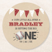 大きなヒット |野球の一回目の誕生日 ラウンドペーパーコースター (正面)