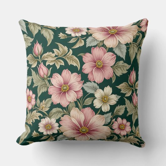 大きなピンクと白の国のバラ クッション (正面)