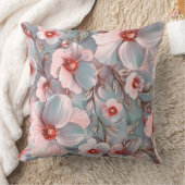 大きなピンクと青の花 クッション (ブランケット)