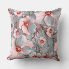 大きなピンクと青の花 クッション