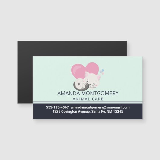 大きなピンクのハートと寝るネコちゃん (正面/裏面)