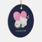 大きなピンクのハートと寝るネコちゃん セラミックオーナメント (右)