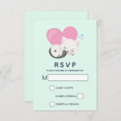 大きなピンクのハートと寝るネコちゃん 出欠カード (正面/裏面)