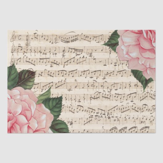 大きなピンクのバラの花の音楽ヴィンテージの切り離し 薄葉紙 (正面)
