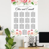 大きなピンクのフローラ13結婚テーブルの座席表 ポスター (ホームオフィス)