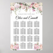 大きなピンクのフローラ14結婚テーブルの座席表 ポスター (正面)
