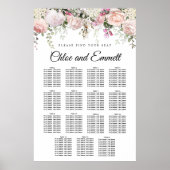 大きなピンクのフローラ15台結婚の座席表 ポスター (正面)