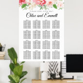 大きなピンクのフローラ16結婚テーブルの座席表 ポスター (ホームオフィス)