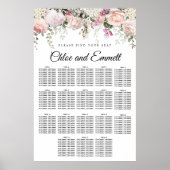 大きなピンクのフローラ18結婚テーブルの座席表 ポスター (正面)