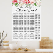 大きなピンクのフローラ20台結婚の座席表 ポスター (キッチン)