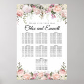 大きなピンクのフローラ7結婚テーブルの座席表 ポスター (正面)