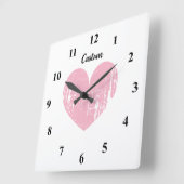 大きなピンクのヴィンテージハートの大きな正方形の時計 スクエア壁時計 (傾斜)