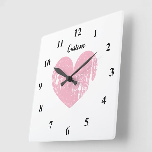 大きなピンクのヴィンテージハートの大きな正方形の時計 スクエア壁時計 (傾斜)