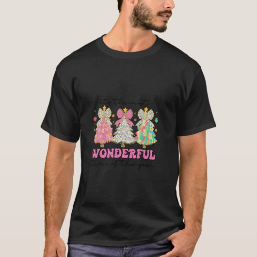 大きなピンクの弓を使ったクリスマスコケット疑問に思の木 Tシャツ (正面)