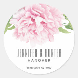 大きなピンクの水の色の牡丹フローラ |ステッカー ラウンドシール
