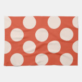 大きなピンクの水玉模様が赤で丸い キッチンタオル (横)