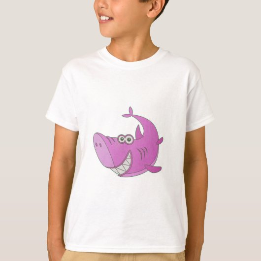 大きなピンクの漫画のサメ Tシャツ (正面)