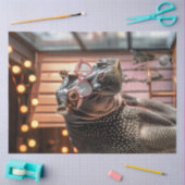 大きなピンクの眼鏡でデコップグレーのカバ 薄葉紙 (クラフト)