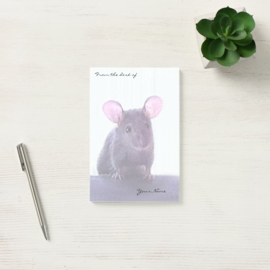 大きなピンクの耳とあなたの名前を持つかわいい小さなマウス ポストイット (オフィス)