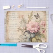 大きなピンクの花と蕾の蝶の手書き風フォント 薄葉紙 (クラフト)