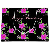 大きなピンクの花の黒い誕生日ギフト – バッグ ラージペーパーバッグ (正面)