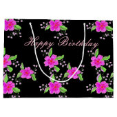 大きなピンクの花の黒い誕生日ギフト – バッグ ラージペーパーバッグ (裏面)