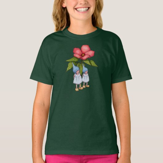大きなピンクの花を持つ2人の小さな格言の女の子 Tシャツ (正面)